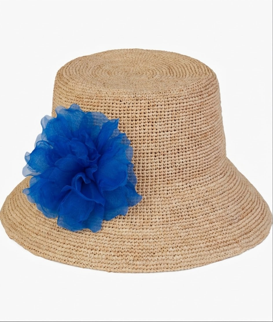 Karin's Garden "Harper" 4" Silk Royal Blue Organza Gardenia Pin Brooch & Clip. Handmade in the USA.  Pin or Clip into hair, onto dress, lapel, handbag and more.