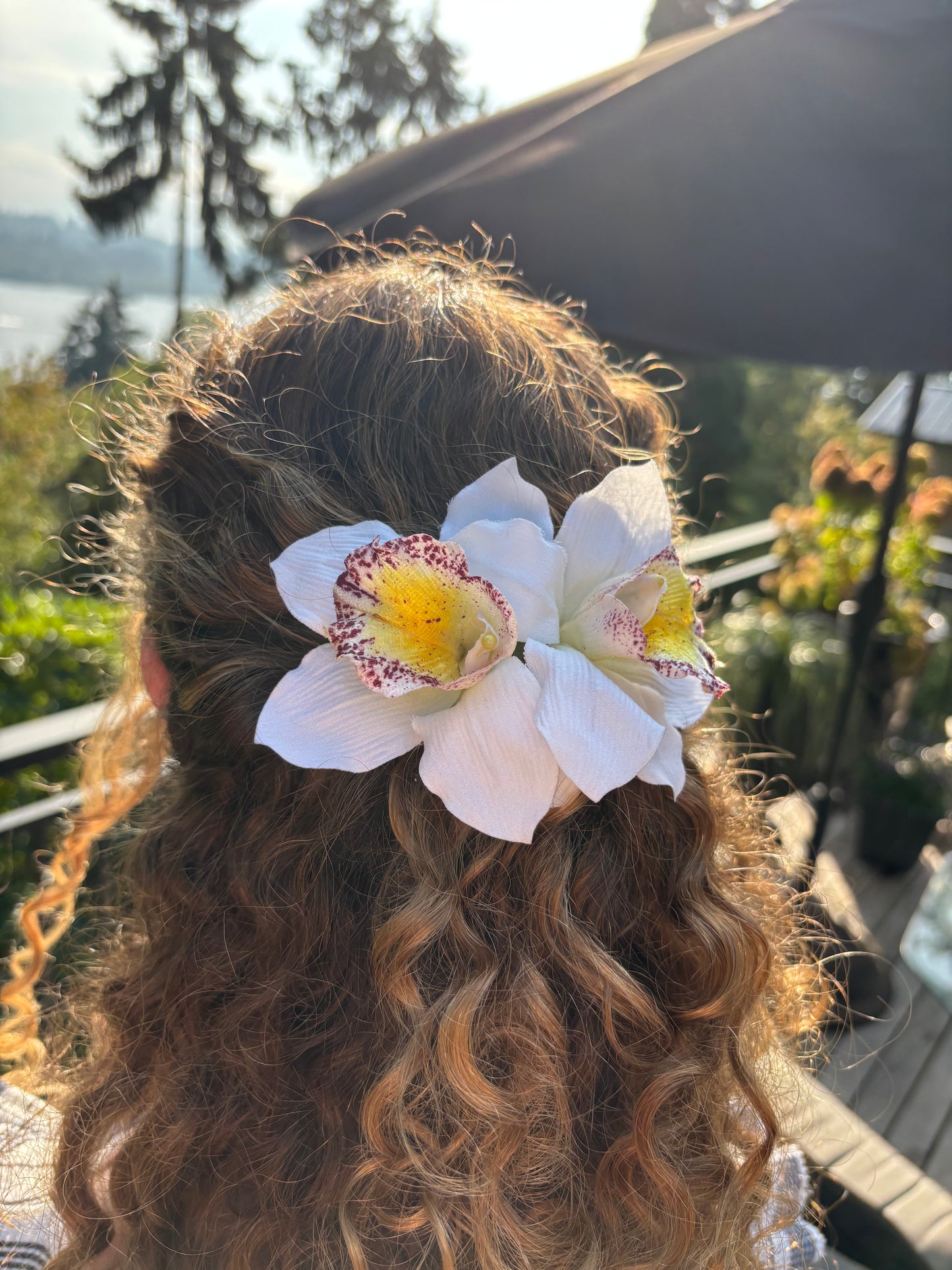 "Chloe" Vanda Orchid in Chartreuse French Metal Hair Barrette - Lifelike Orchids - Bendable Petals