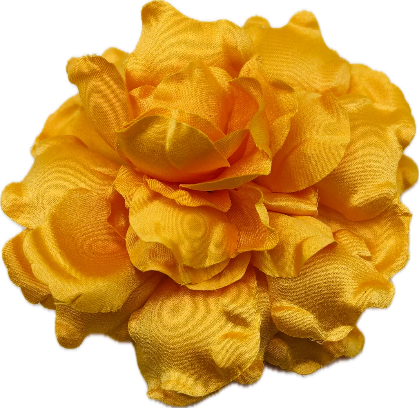 Karin's Garden "Harper" 4" Silk Golden Satin Gardenia Pin Brooch and Clip. Handmade in the USA.  Pin or Clip into hair, onto dress, lapel, handbag and more.