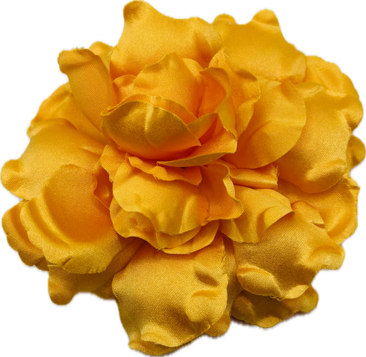 Karin's Garden "Harper" 4" Silk Golden Satin Gardenia Pin Brooch and Clip. Handmade in the USA.  Pin or Clip into hair, onto dress, lapel, handbag and more.