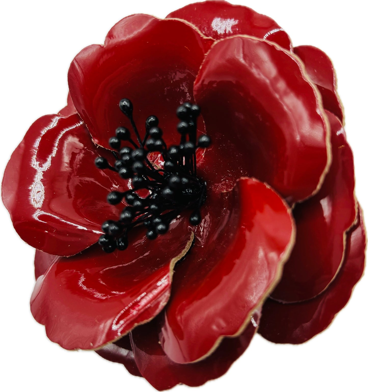 “Cecconis” Red Patent Leather Rose Brooch & Clip.  Made in the USA with Love