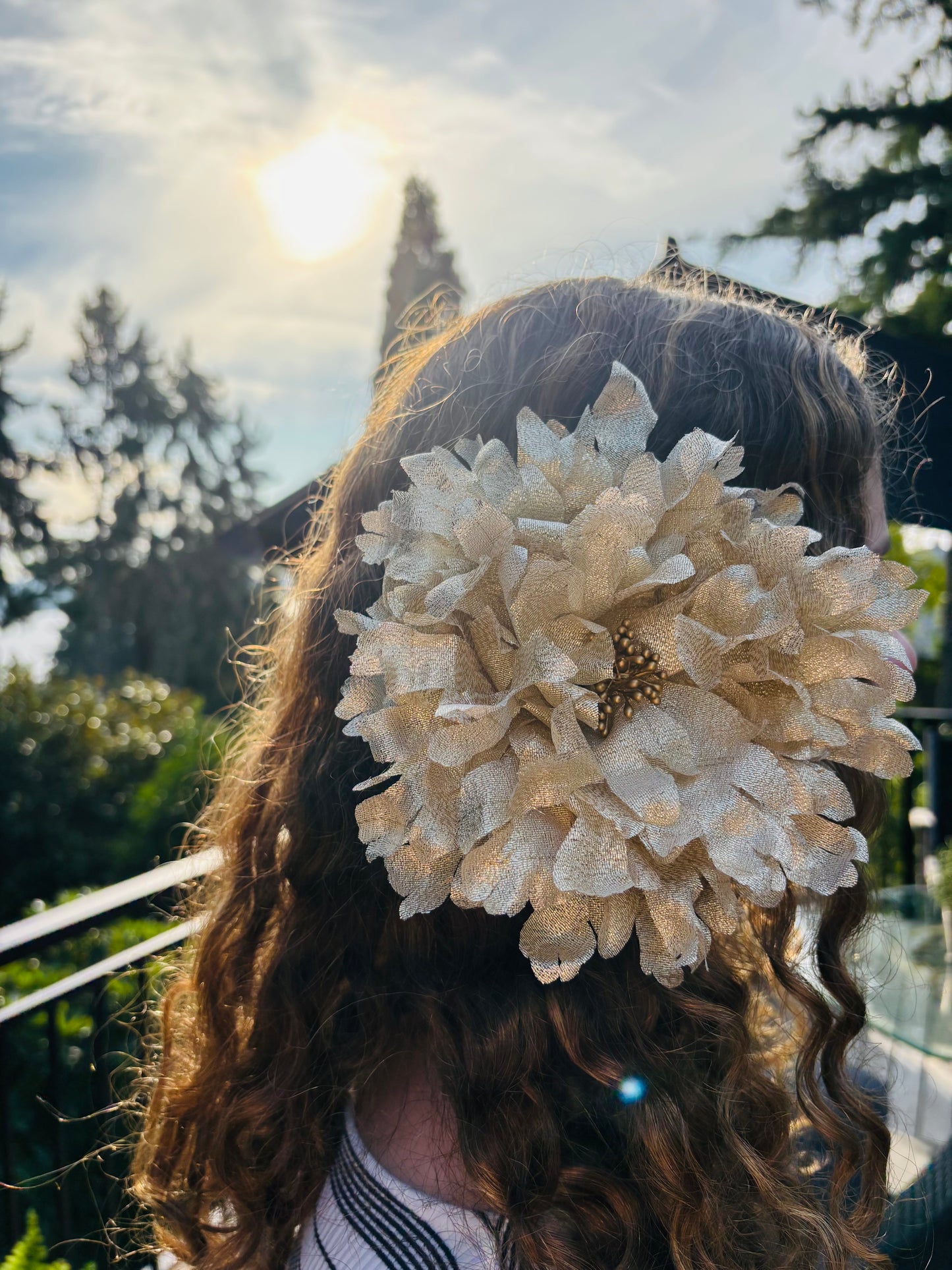 Karin’s Garden Empress 8" Gold Metallic Flower Pin and Clip.  Made in the USA with Love