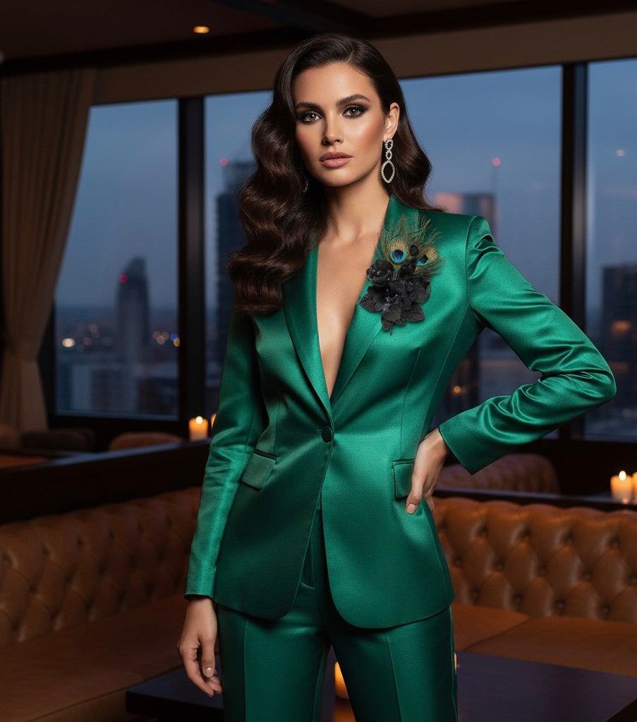 "Pavo Fleur" Peacock and Black Velvet Flower Brooch.  Karin's Garden