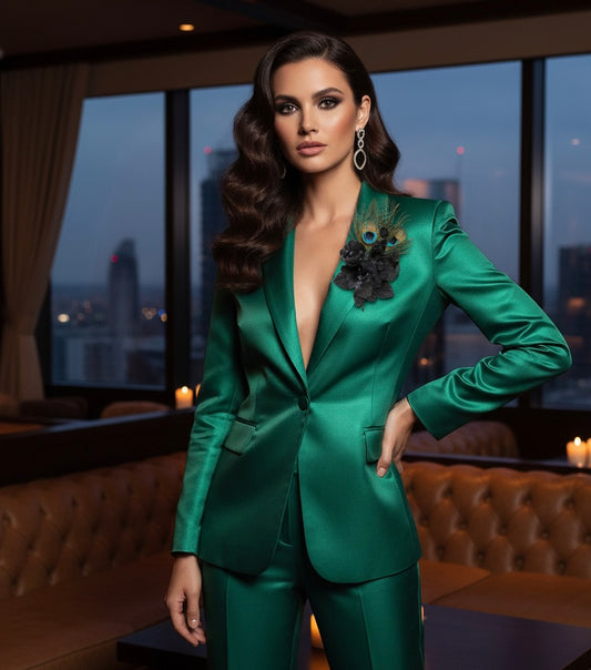 "Pavo Fleur" Peacock and Black Velvet Flower Brooch.  Karin's Garden