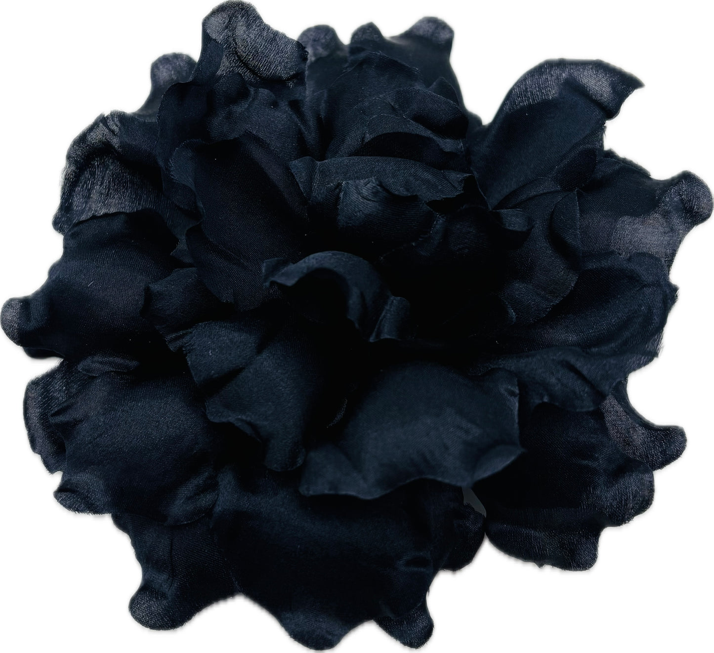 Karin's Garden "Harper" 4" Black Silk Organza Gardenia Pin Brooch & Clip. Handmade in the USA.  Pin or Clip into hair, onto dress, lapel, hand and more.