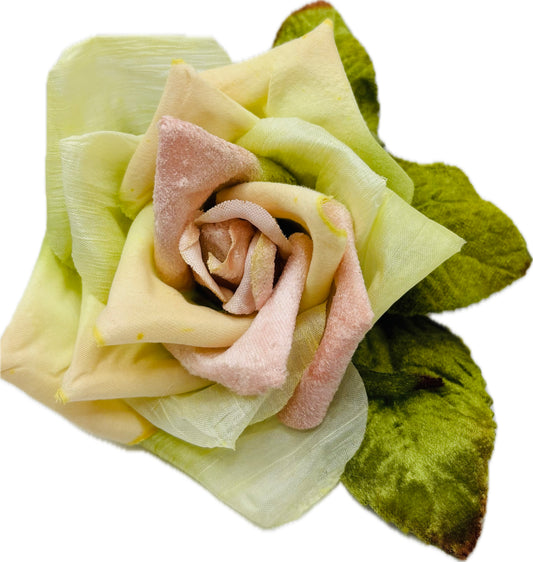 Karin's Garden "Rosalie" 4" Apricot Ivory Rose Pin.  Pin or Clip into Hair or Lapel.