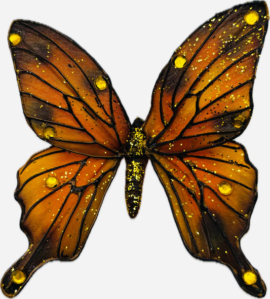 "Vanessa" Karin's Garden 3" Orange Black Butterfly clip. Bendable petals. Wear in your hair, clip to wristlet, clip on lapel, tank top or dress.  Clothing by detailsdancewear