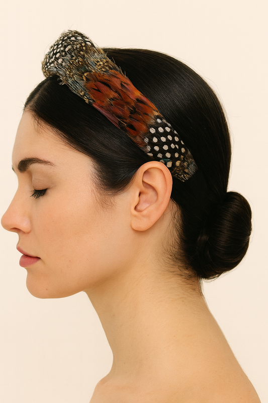 Feather Melange Silk Headband.  1" Comfort Fit.  Handmade in the USA.