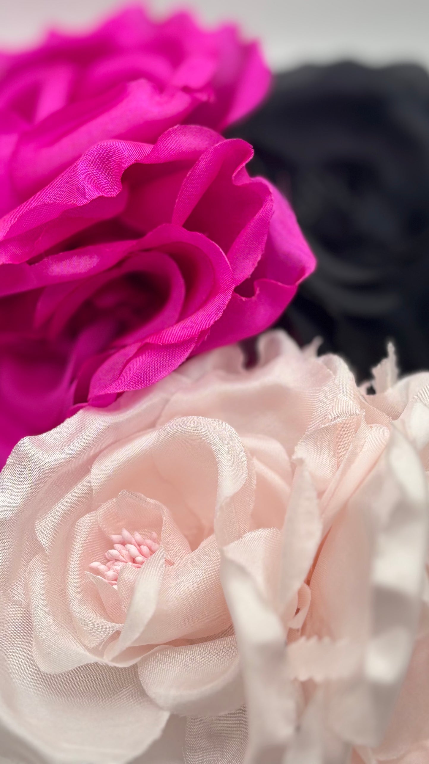 "Bianca" 4.5" Fuchsia Double Rose Silk Brooch and Clip.  Pin or Clip onto dress, into hair, onto handbag, hats, on a dress and more