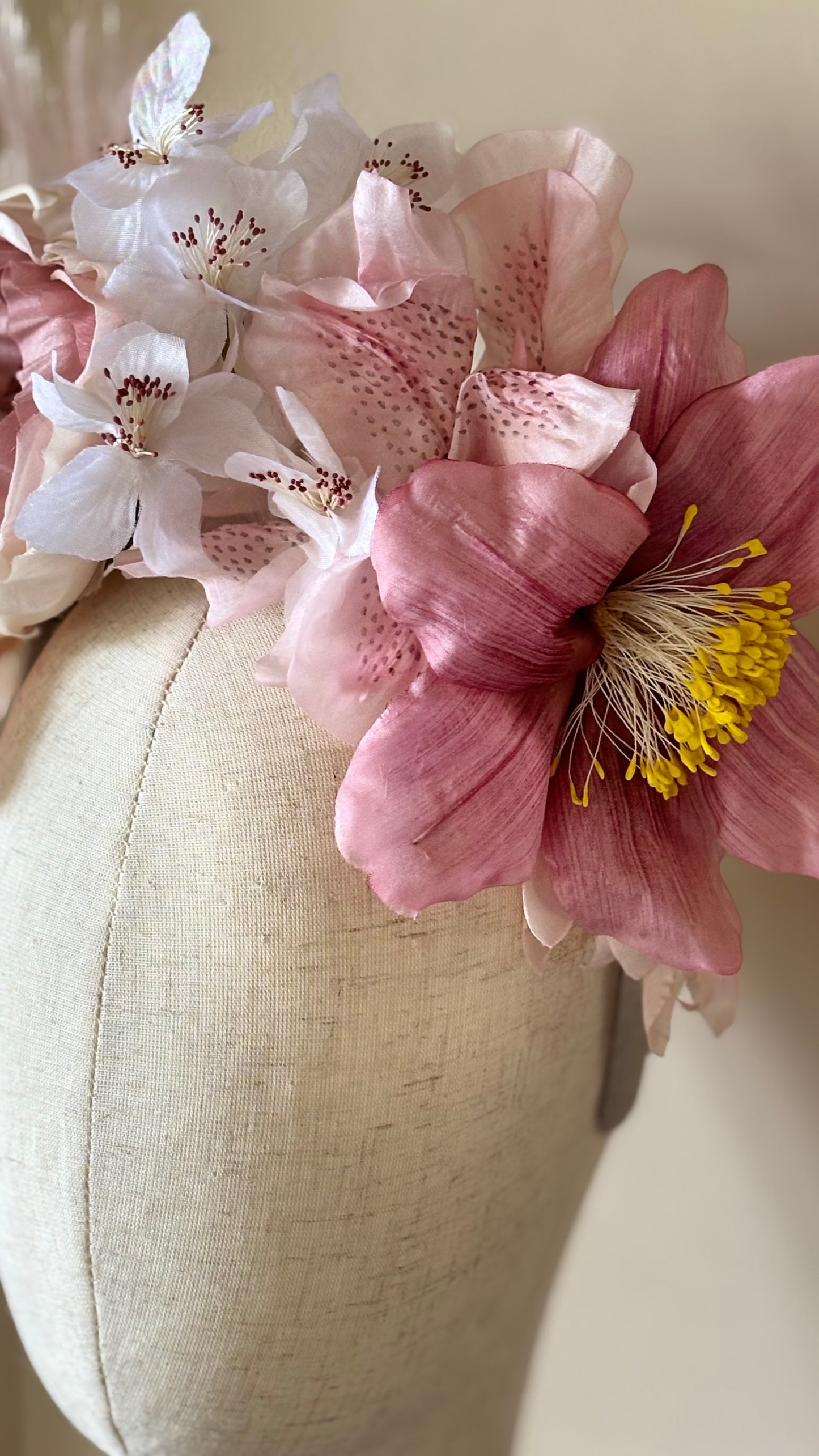 "The Versailles Garden Crown" A one-of-a-kind composition of rare vintage European florals and modern elements, arranged entirely by hand.