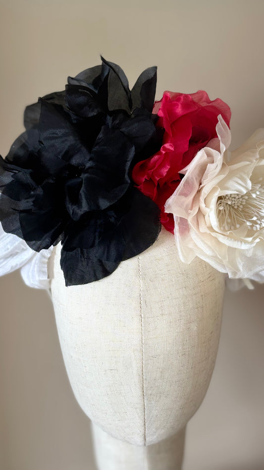 "The Versailles Garden Crown" A one-of-a-kind composition of rare vintage European florals and modern elements, arranged entirely by hand.