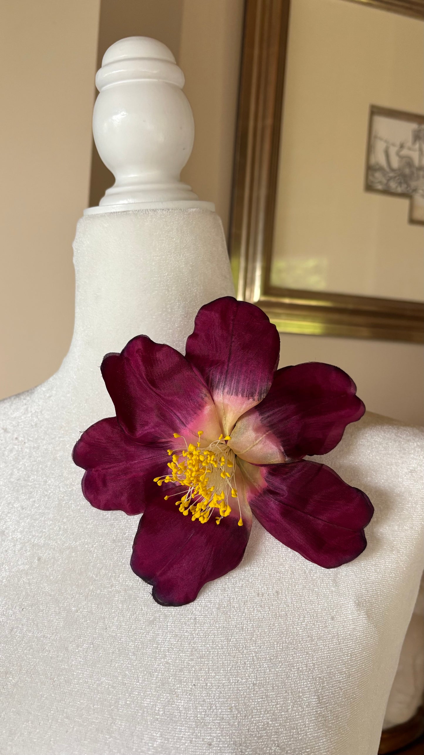 "Clementine" 4" Silk Clematis Sky Blue Brooch and Clip. Karin's Garden. Bendable Petals. Pin or Clip into hair, onto dress, lapel, handbag and more.