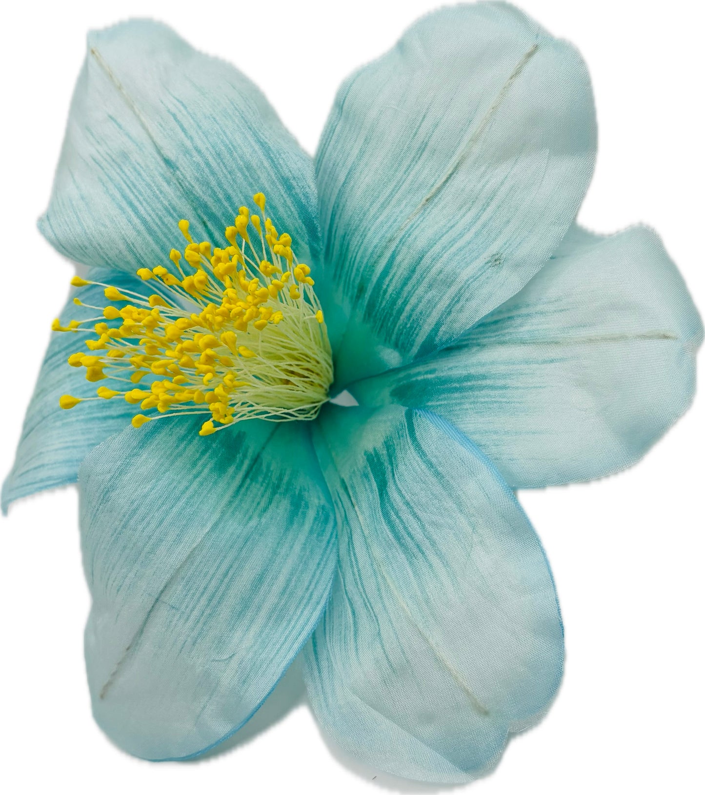 "Clementine" 4" Silk Clematis Sky Blue Brooch and Clip. Karin's Garden. Bendable Petals. Pin or Clip into hair, onto dress, lapel, handbag and more.