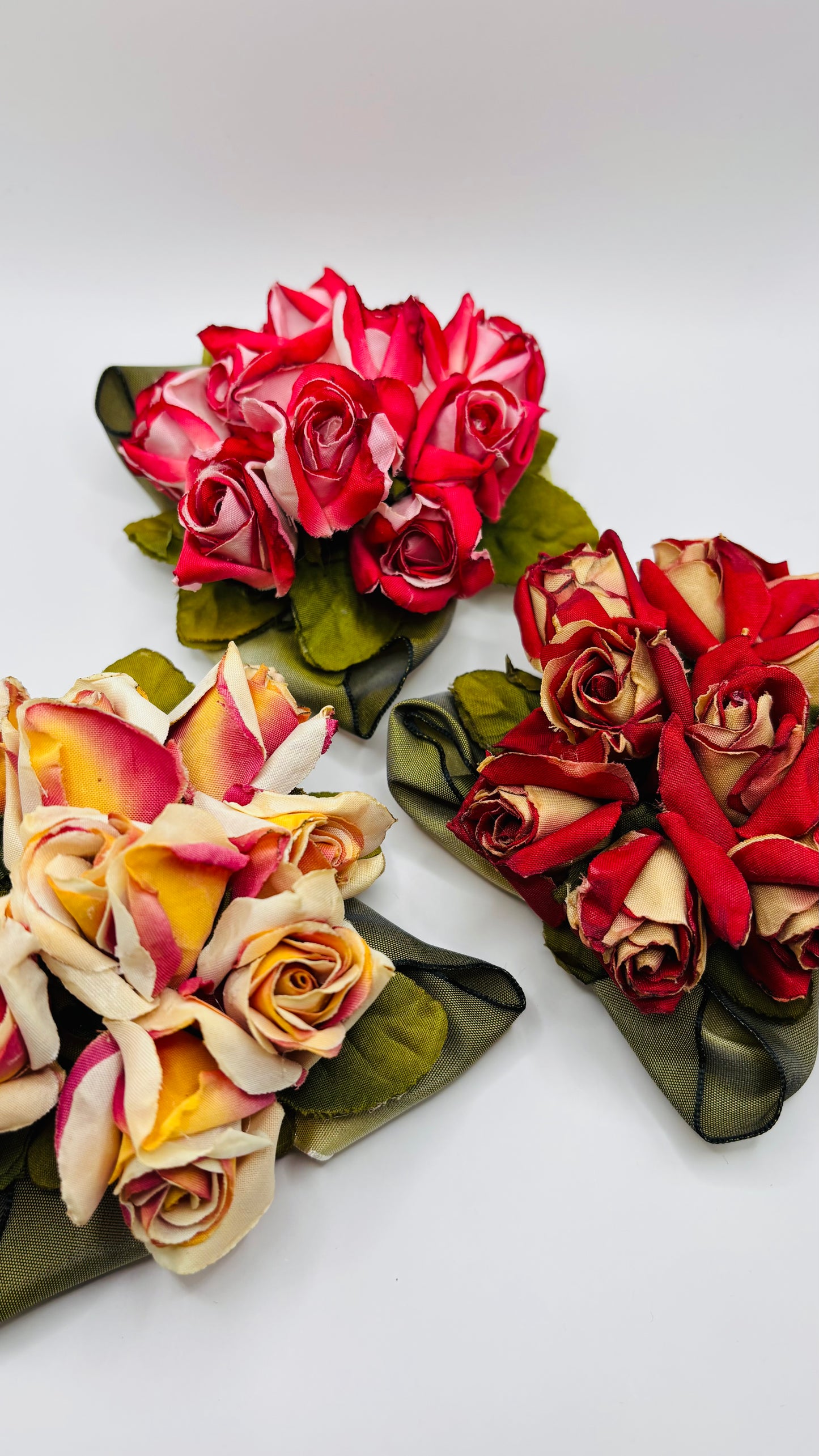 “Mary Ellen” 4” Vintage Rosebuds Brooch & Clip.  Life Like Rosebuds.