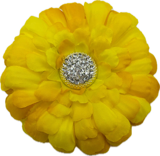 "Dahlia Doll" Yellow & Crystal Brooch and Clip.  Pin or Clip into Hair, onto necklace, onto wristlet, on handbag, hat, lapel and more.