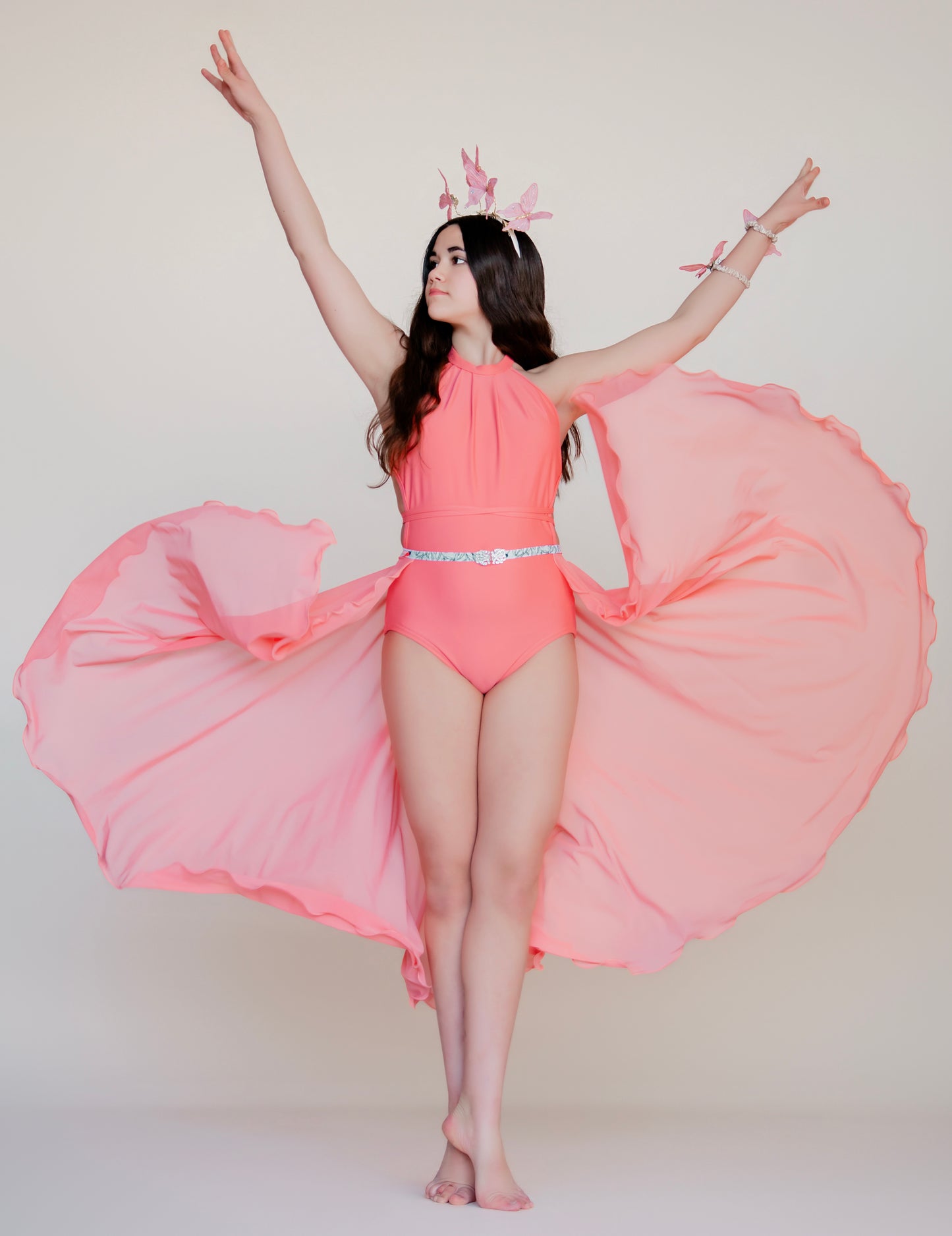“Vanessa” Pink Butterflies Headband.  Comfort Fit Silk Headband, Bendable Butterflies.  Handmade in Bellevue, Washington.  Clothing by detailsdancewear.