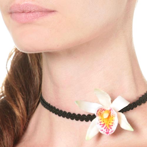 Karin's Garden "Paloma" White 2" Orchid Choker in Handmade in the USA
