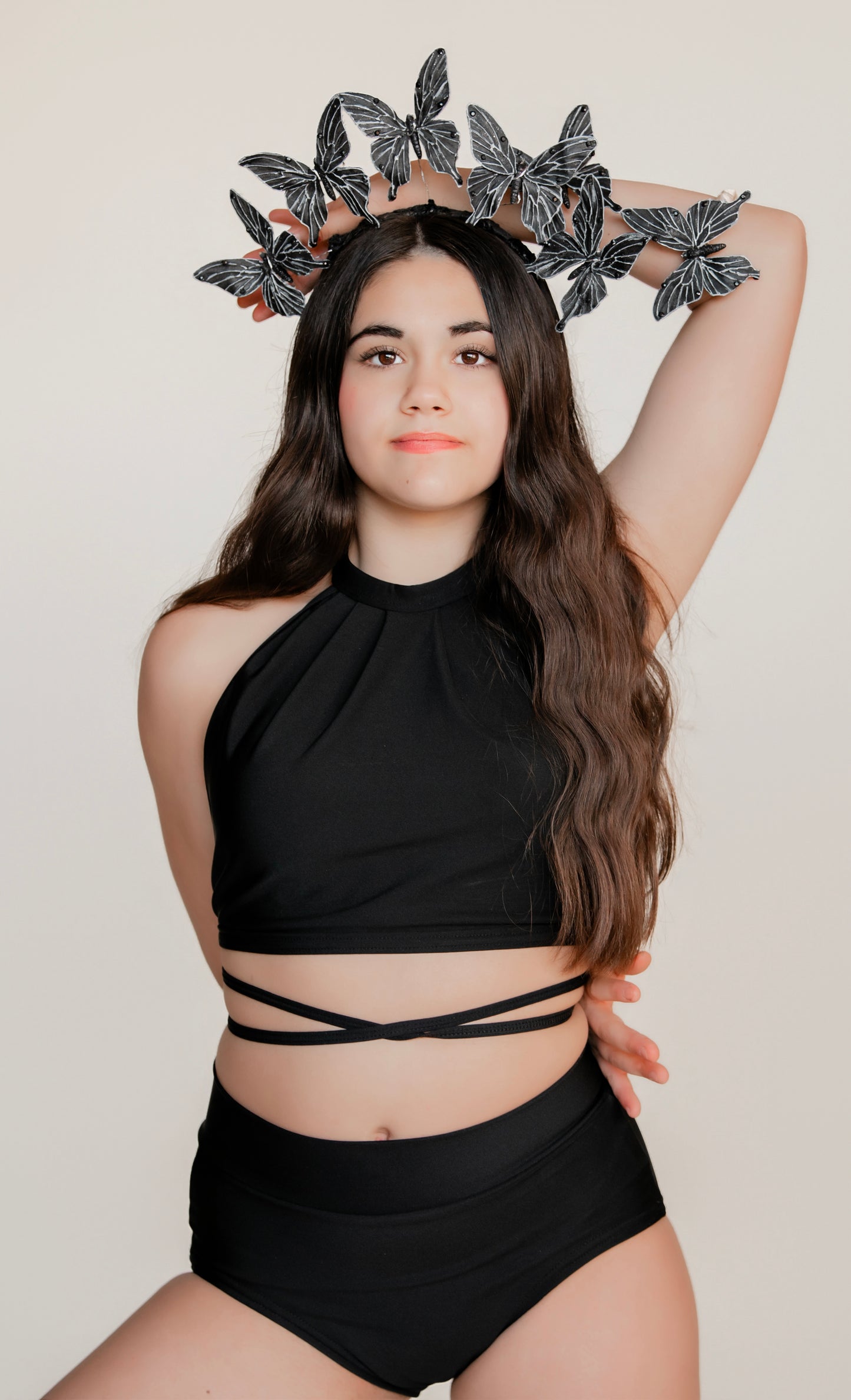 “Vanessa” Black Butterflies Headband.  Comfort Fit Silk Headband, Bendable Butterflies.  Handmade in Bellevue, Washington. Clothing by detailsdancewear