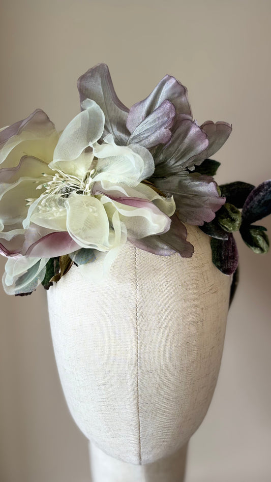 "The Versailles Garden Crown" A one-of-a-kind composition of rare vintage European florals and modern elements, arranged entirely by hand.