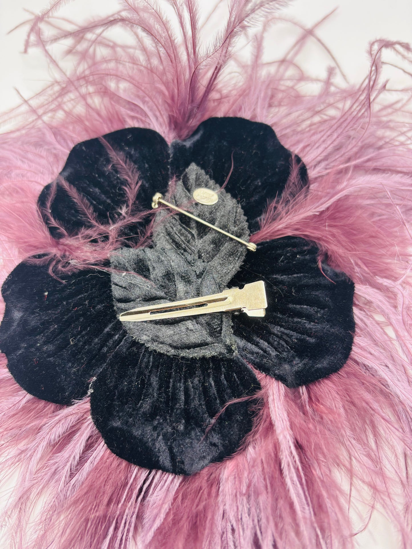 "Dietrich" Grand Ostrich Pin & Clip in Blue/Gray.  Made in the USA. Genuine Ostrich. Available in many colors.  Available in Grand or Petite