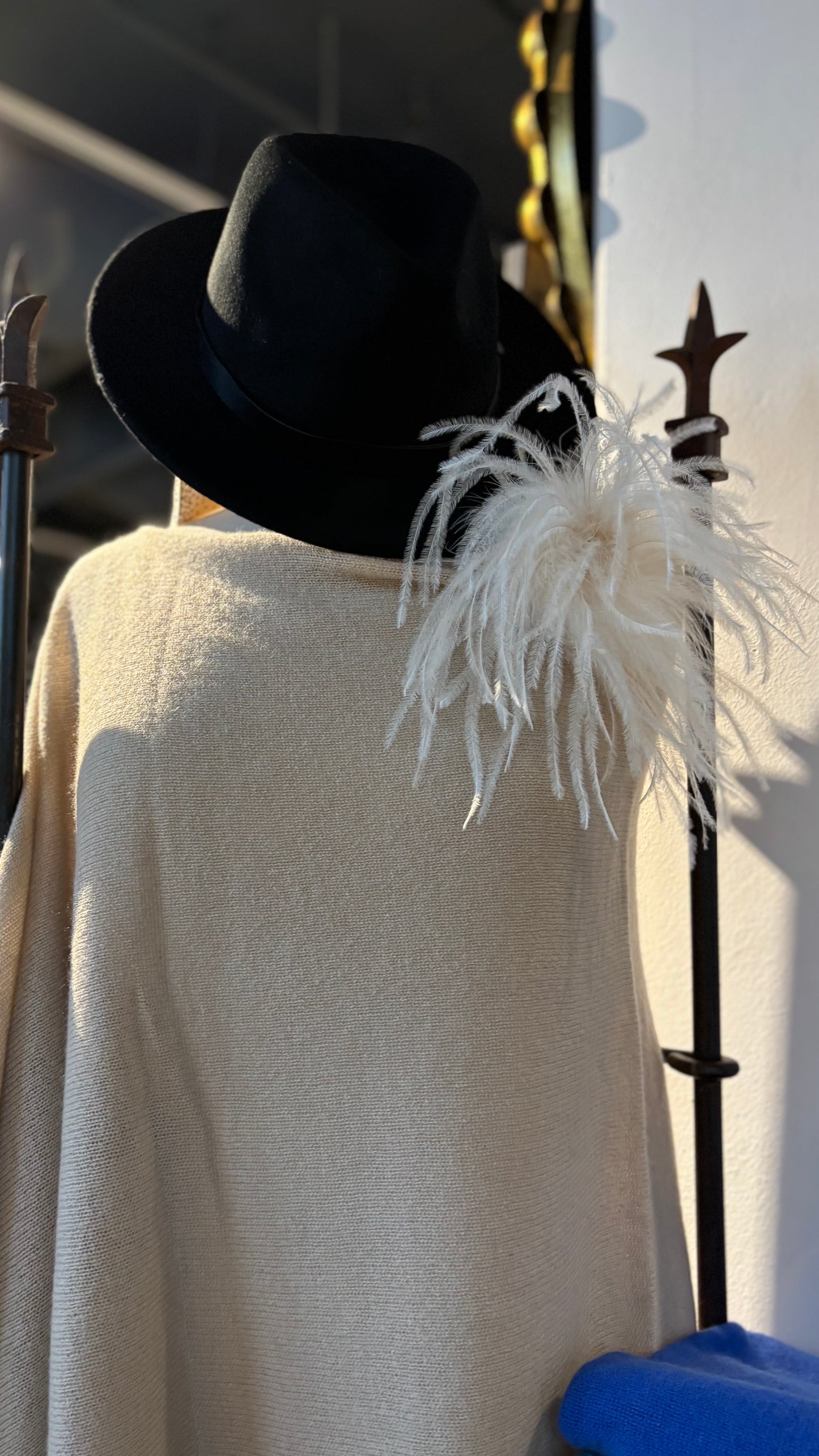 "Dietrich" Petite Ostrich Pin & Clip in Ivory.  Made in the USA. Genuine Ostrich. Available in many colors.  Available in Petite or Grand