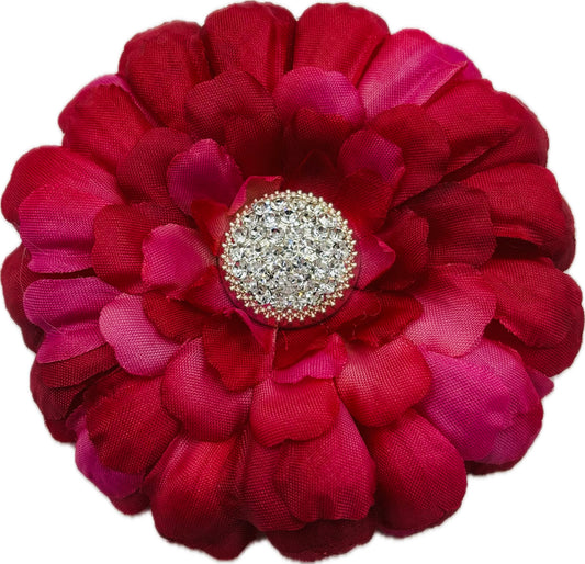 “Dahlia Doll" Fuchsia & Crystal Brooch and Clip.  Pin or Clip into Hair, onto necklace, onto wristlet, on handbag, hat, lapel and more.
