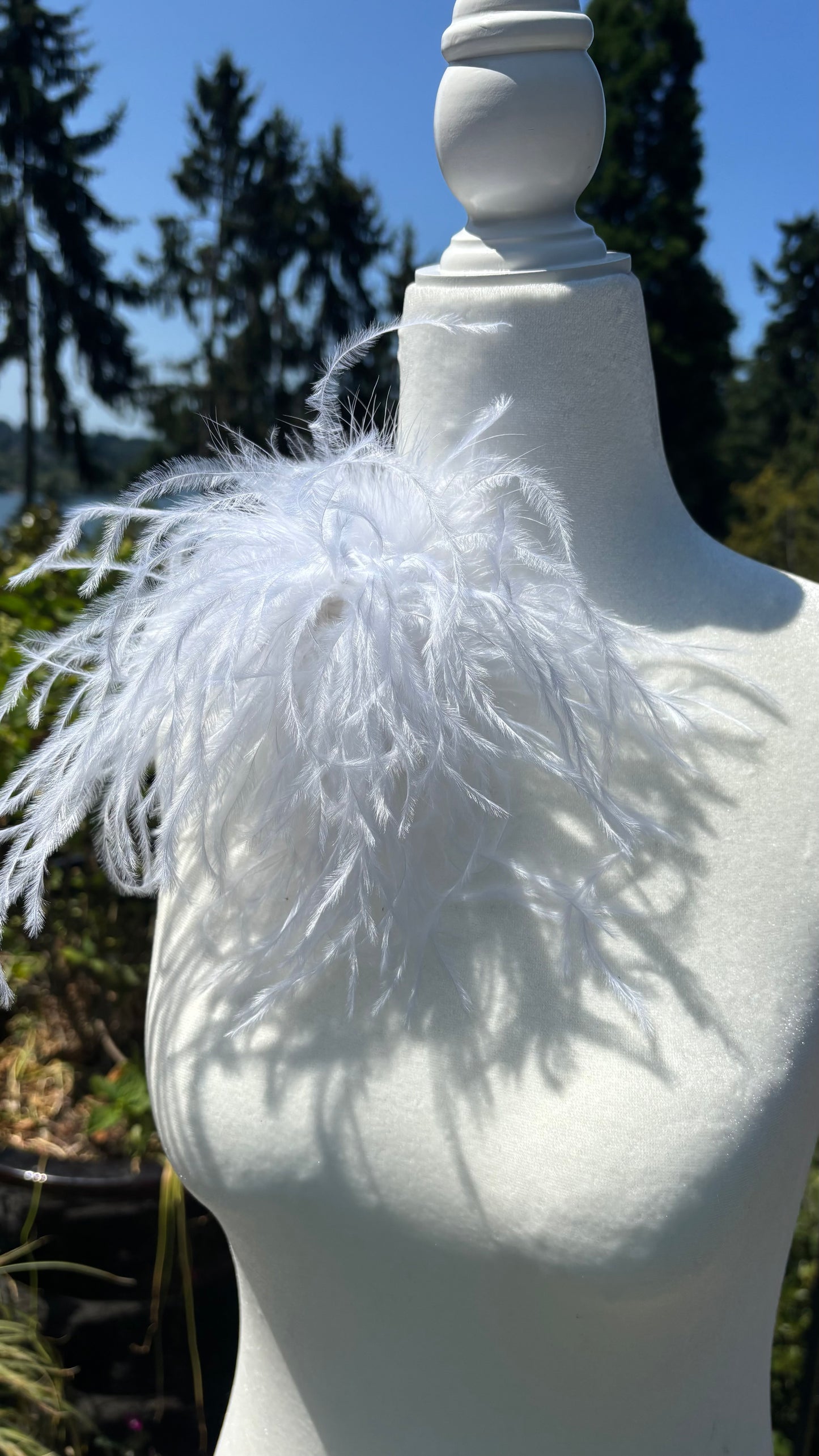 "Dietrich" Grand Ostrich Pin & Clip in White.  Made in the USA. Genuine Ostrich.  Available in Grand or Petite
