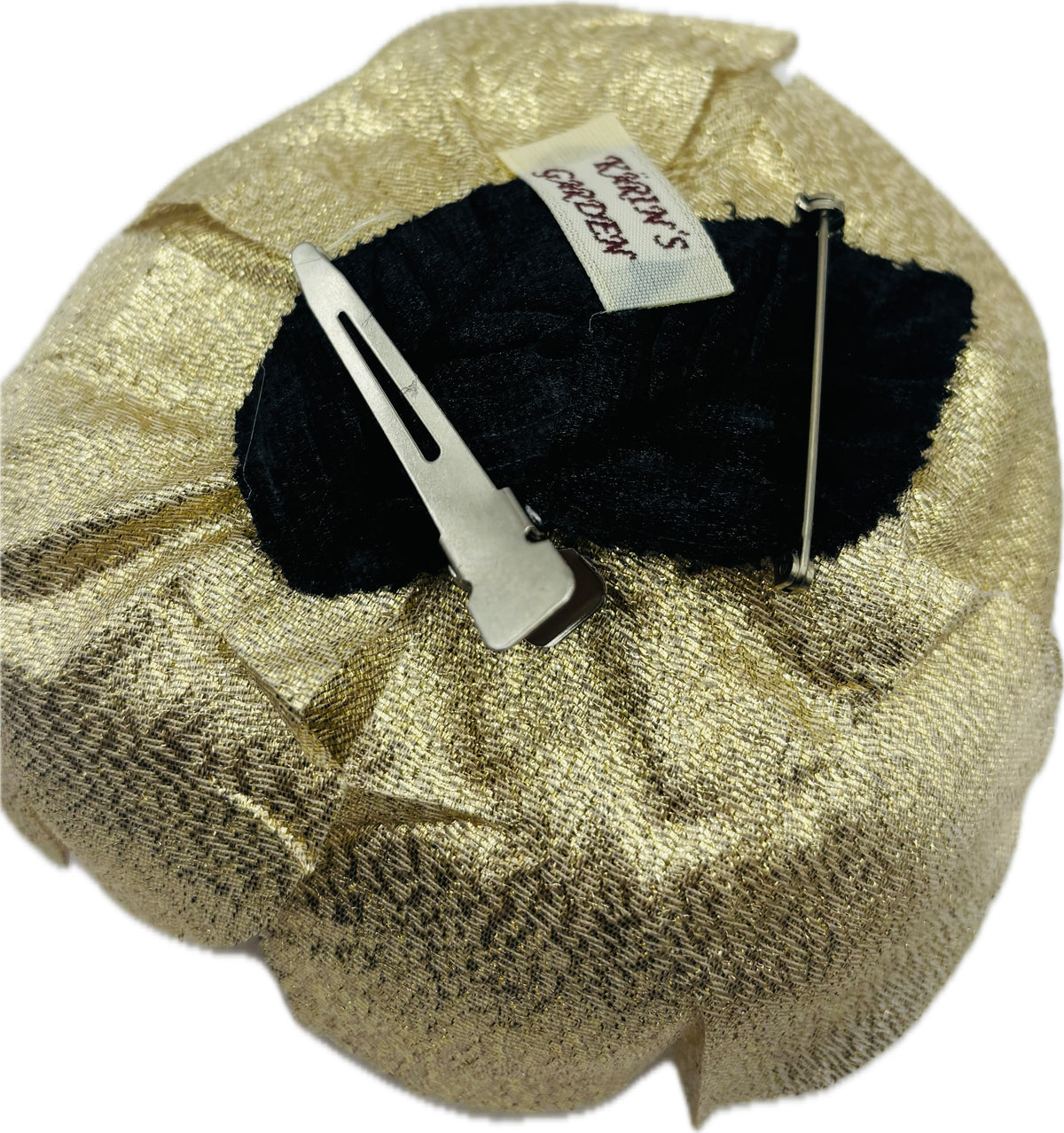 Gold Metallic Flower Pin and Clip.  Pin or Clip to lapel, into hair, onto bag and more.  Made in the USA with Love
