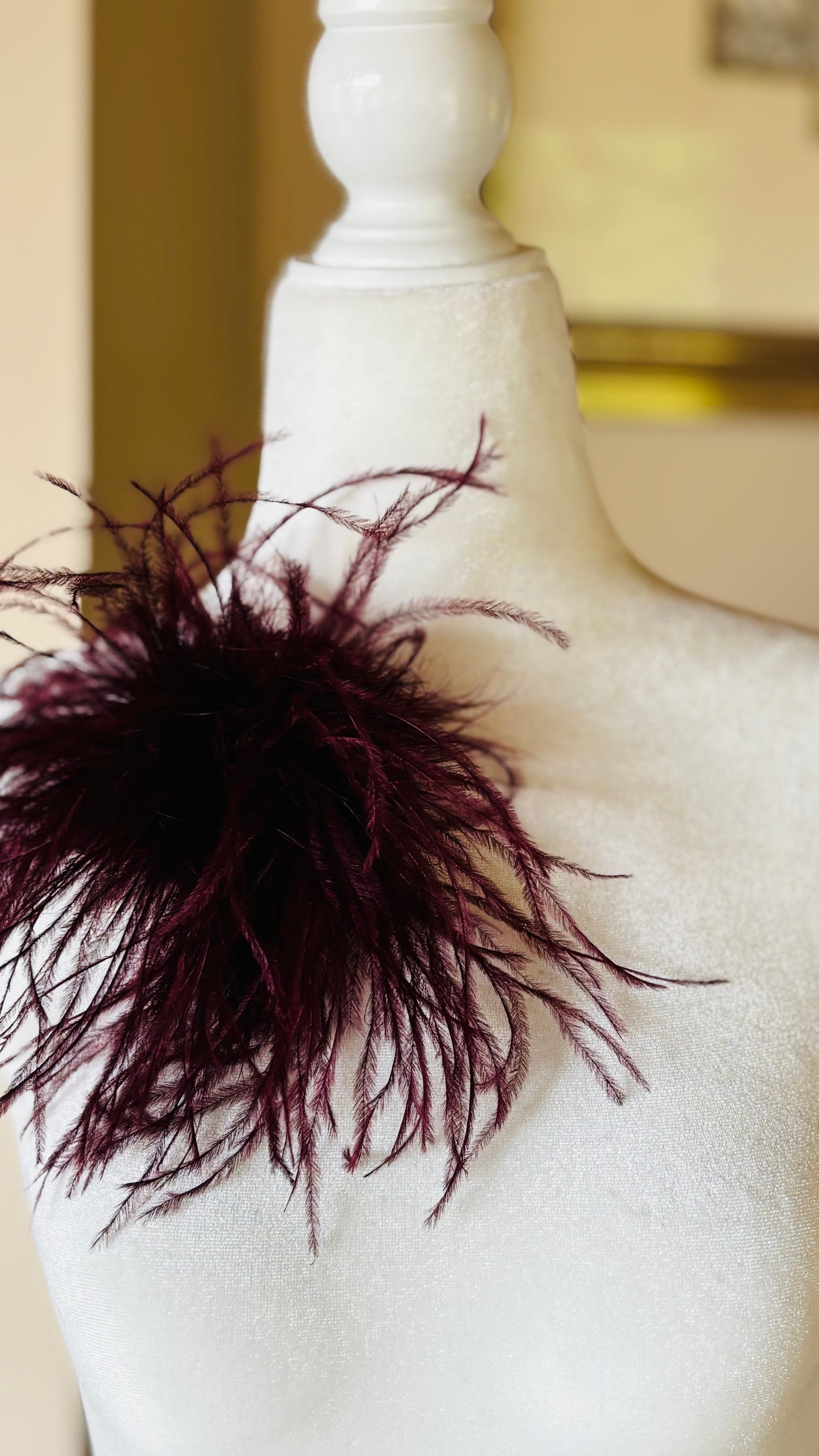 Dietrich Petite Ostrich Pin & Clip in Bordeaux.  Handmade in the USA. Genuine Ostrich. Available in many colors.  Available in Petite or Grand
