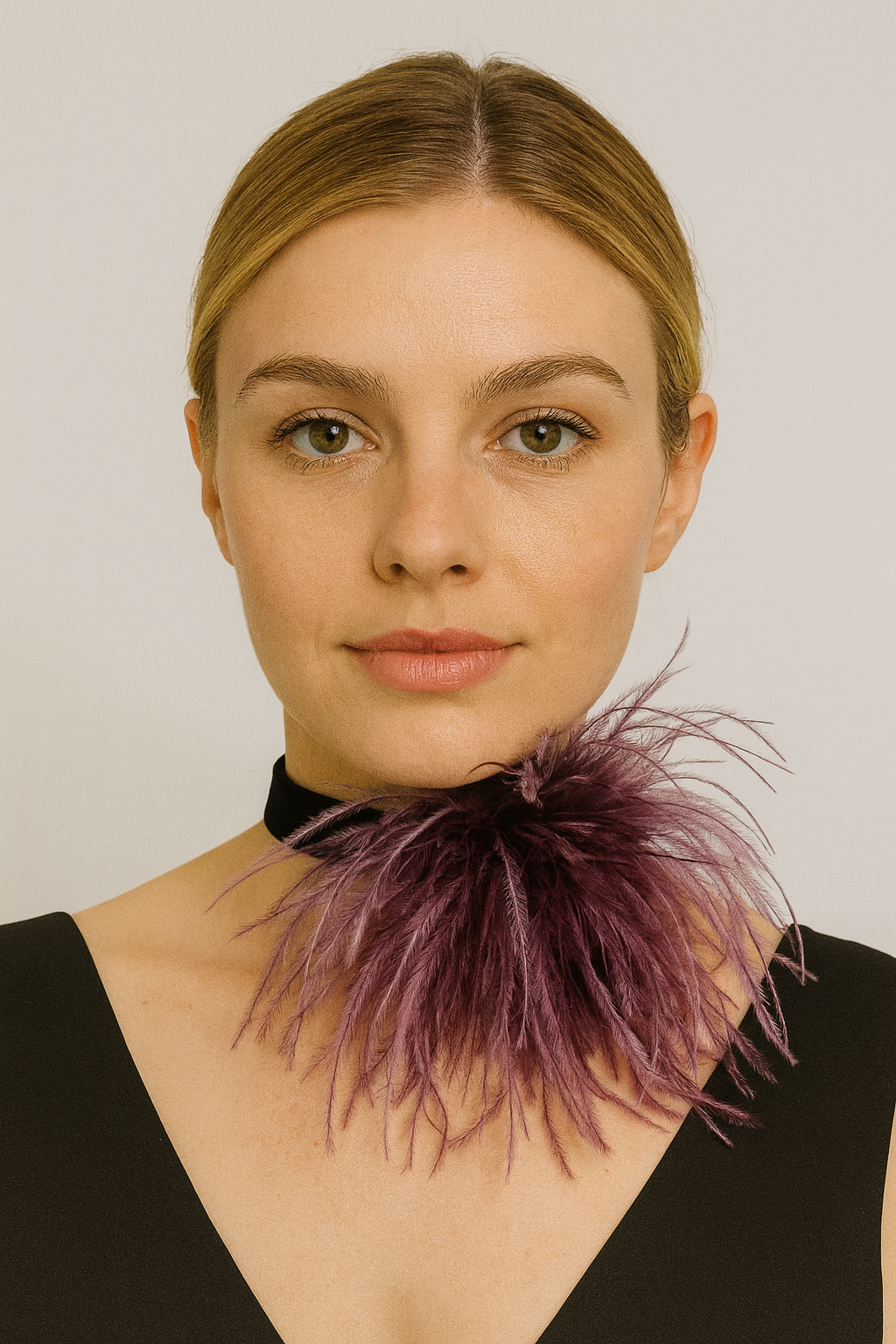 "Dietrich" Petite Ostrich Pin & Clip in Velvet Aubergine. Made in the USA. Genuine Ostrich. Available in many colors.  Available in Petite