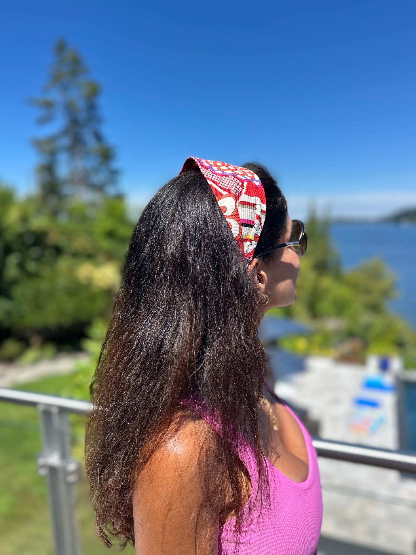 Karin's Garden Retro Floral Cotton Blend Scarf Headband.  Handmade in the USA. Comfortable!