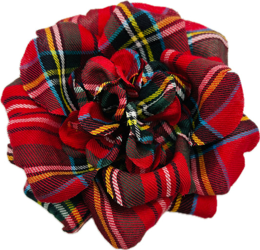 Karin’s Garden 3” Red Joy Plaid Rose Pin & Clip.  Made in the USA with Love