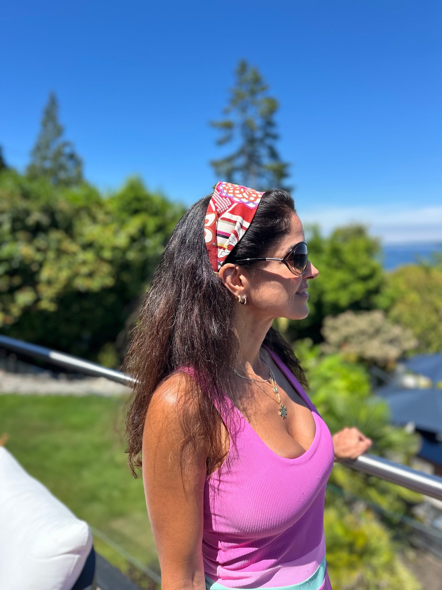 Karin's Garden Retro Floral Cotton Blend Scarf Headband.  Handmade in the USA. Comfortable!