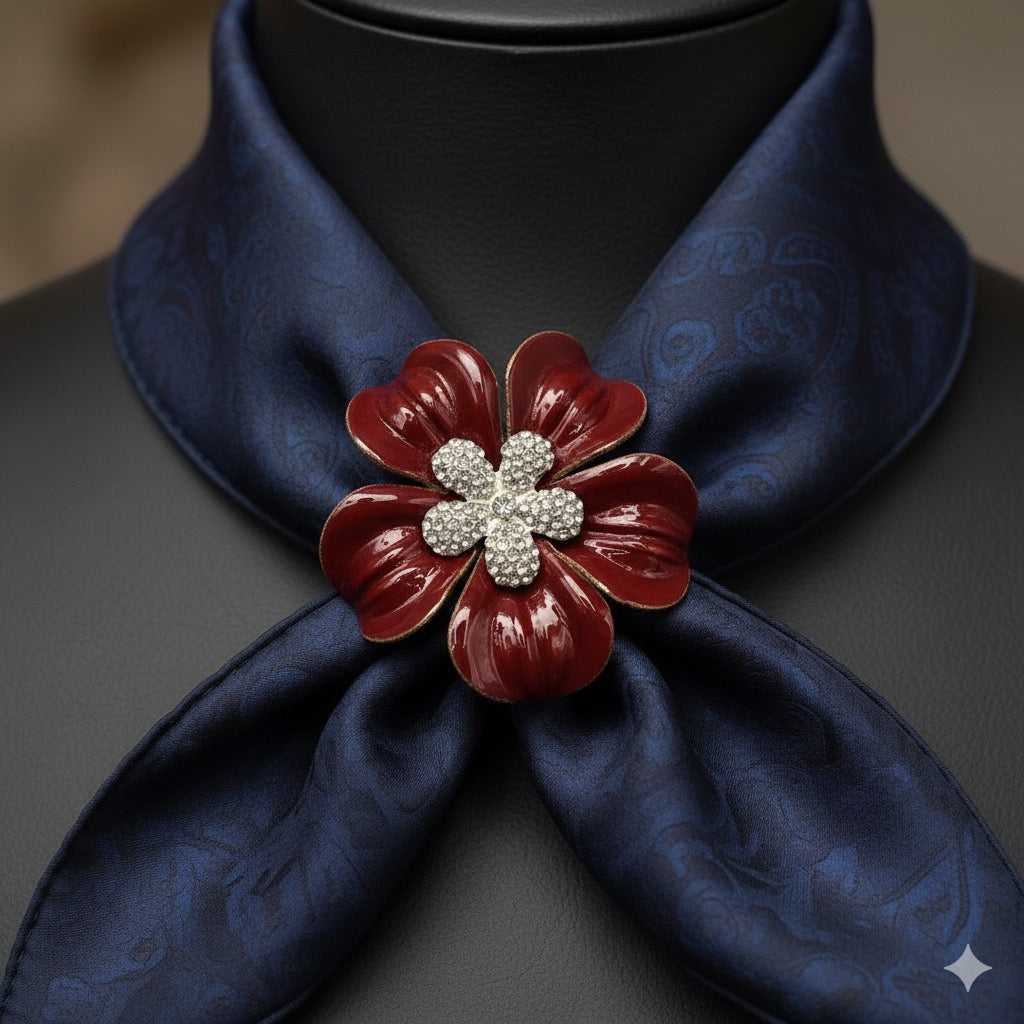 “Claudette” Red Patent Leather & Jeweled Flower Clip. 2.25" Clip into hair, onto lapel, necklace, purse, hat & more.  Made in the USA with Love.