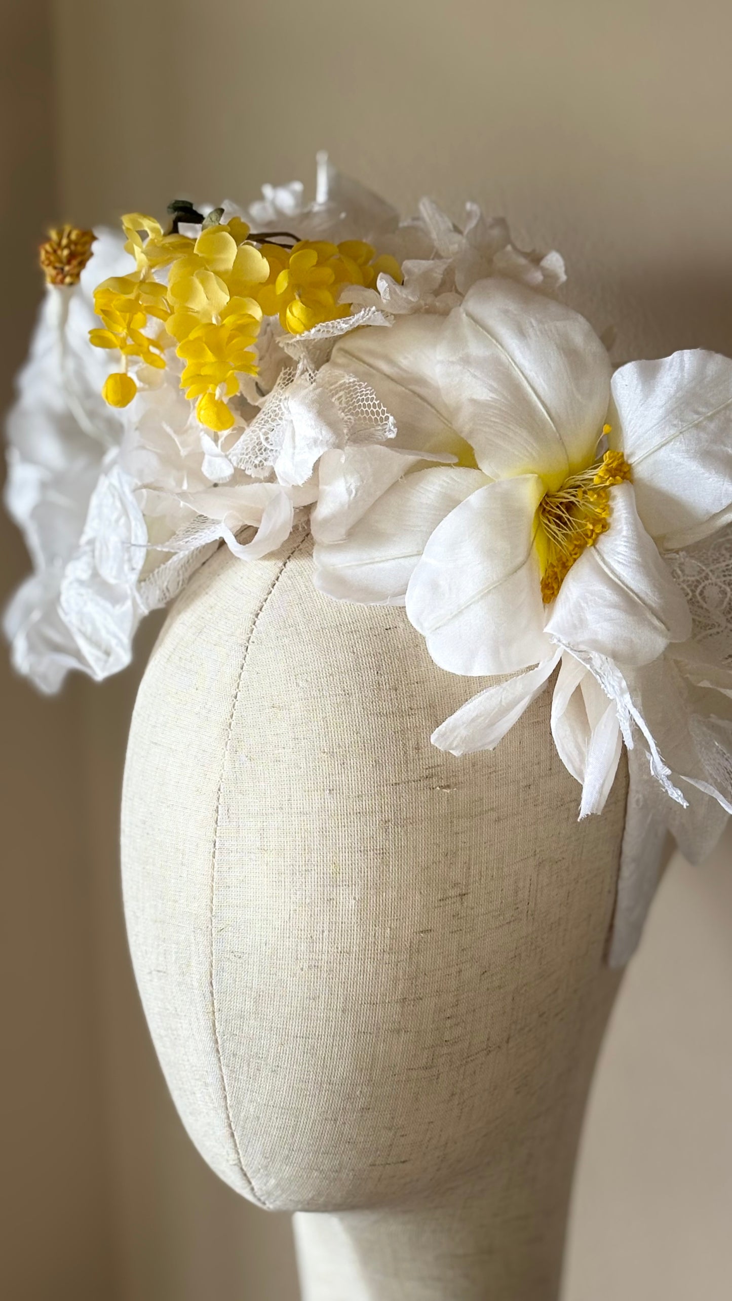 "The Versailles Garden Crown" A one-of-a-kind composition of rare vintage European florals and modern elements, arranged entirely by hand.