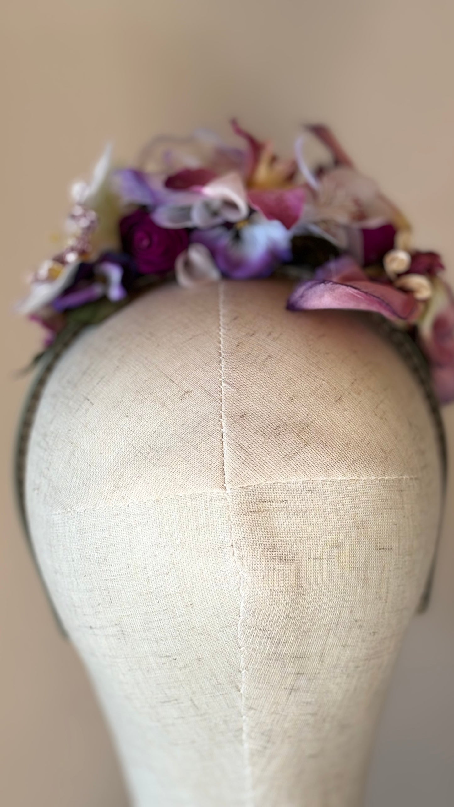 Karin's Garden "Wisteria Whisper" one-of-a-kind sage silk 1" Comfort Fit Non-Slip Headband. Limited Edition Only one available. Handmade in Bellevue, Washington