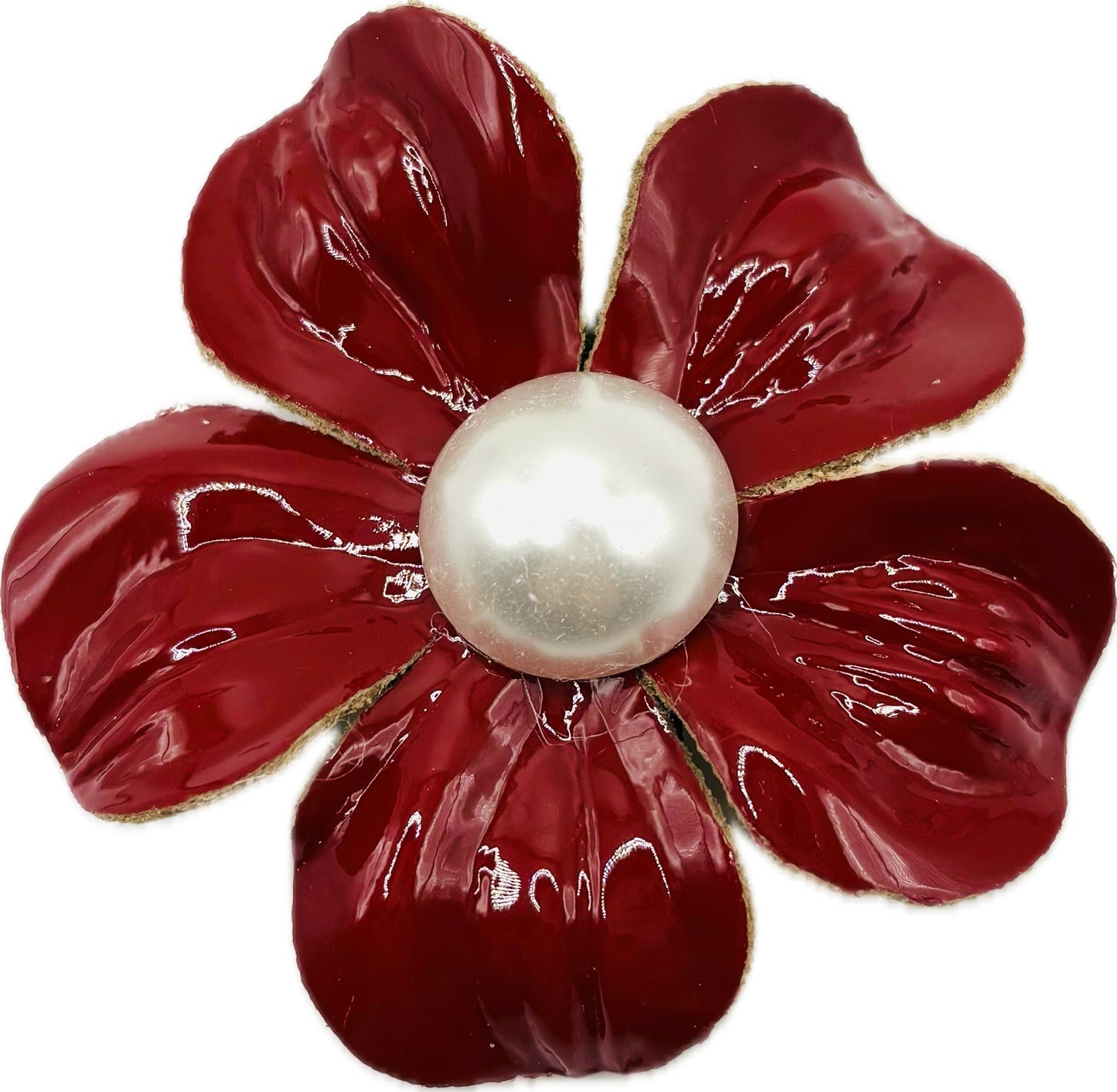 "Maisie" Red Patent Leather & Pearl Brooch & Clip. 2.25" Made in the USA with Love.