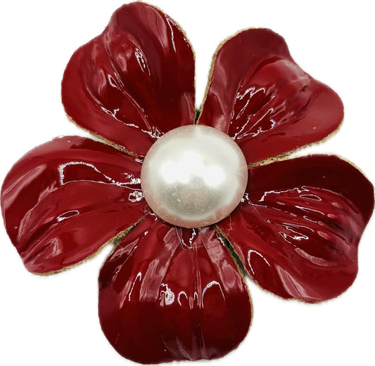 "Maisie" Red Patent Leather & Pearl Brooch & Clip. 2.25" Made in the USA with Love.