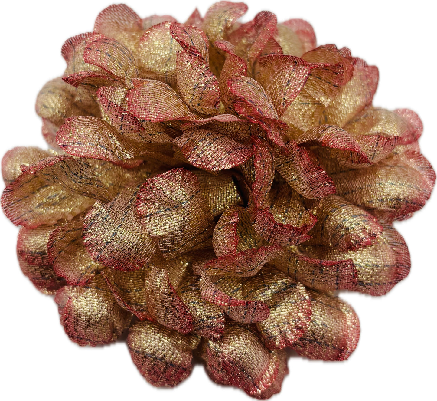 "Astrid" Silk Mum Flower Pink Gold Brooch and Clip Made in the USA.  Wear in your hair, clip or pin onto lapel.