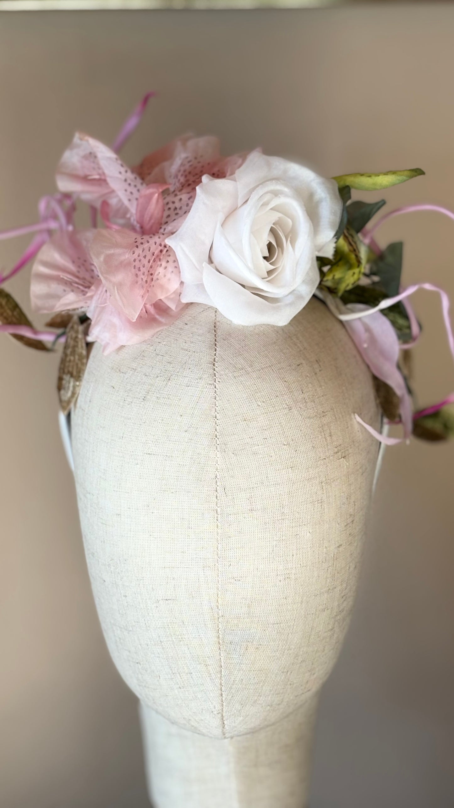 The Atelier Flora Crown Collection - A one-of-a-kind composition of rare vintage European florals and modern elements, arranged entirely by hand.