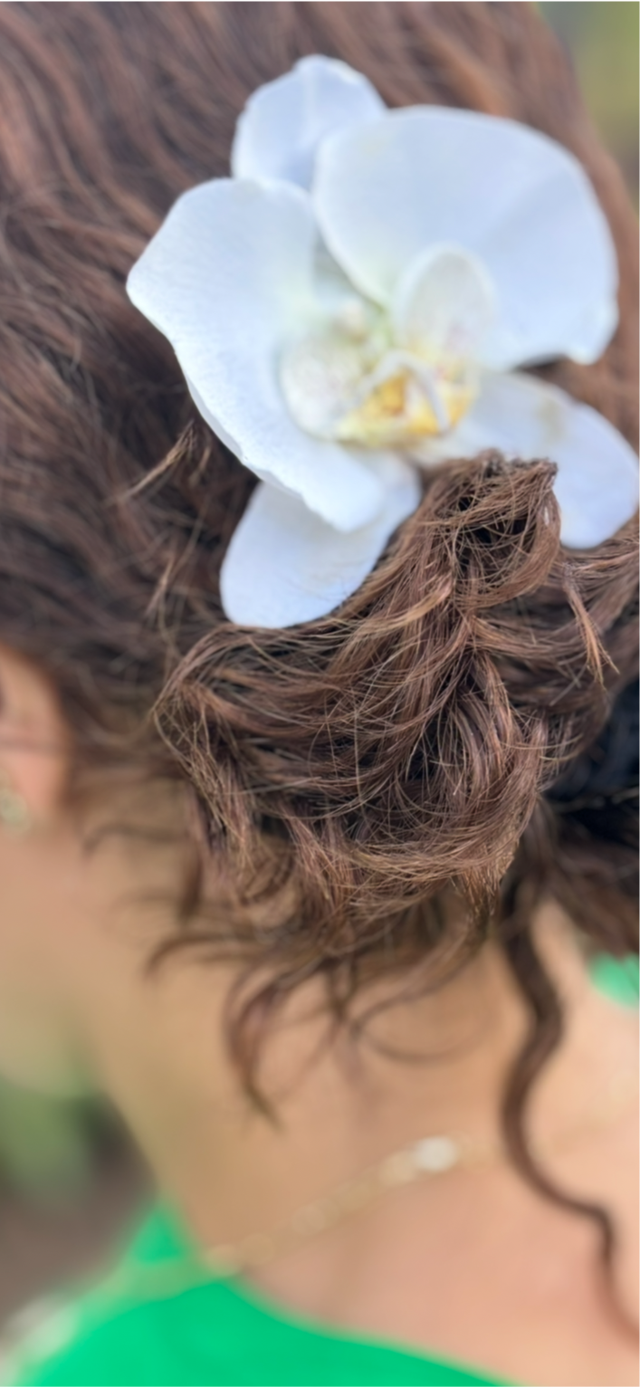 Karin's Garden Stella 3.5" White Phalaenopsis Orchid Clip.  Dedicated to my dear friend Marie. As Seen In: Cosmopolitan Magazine