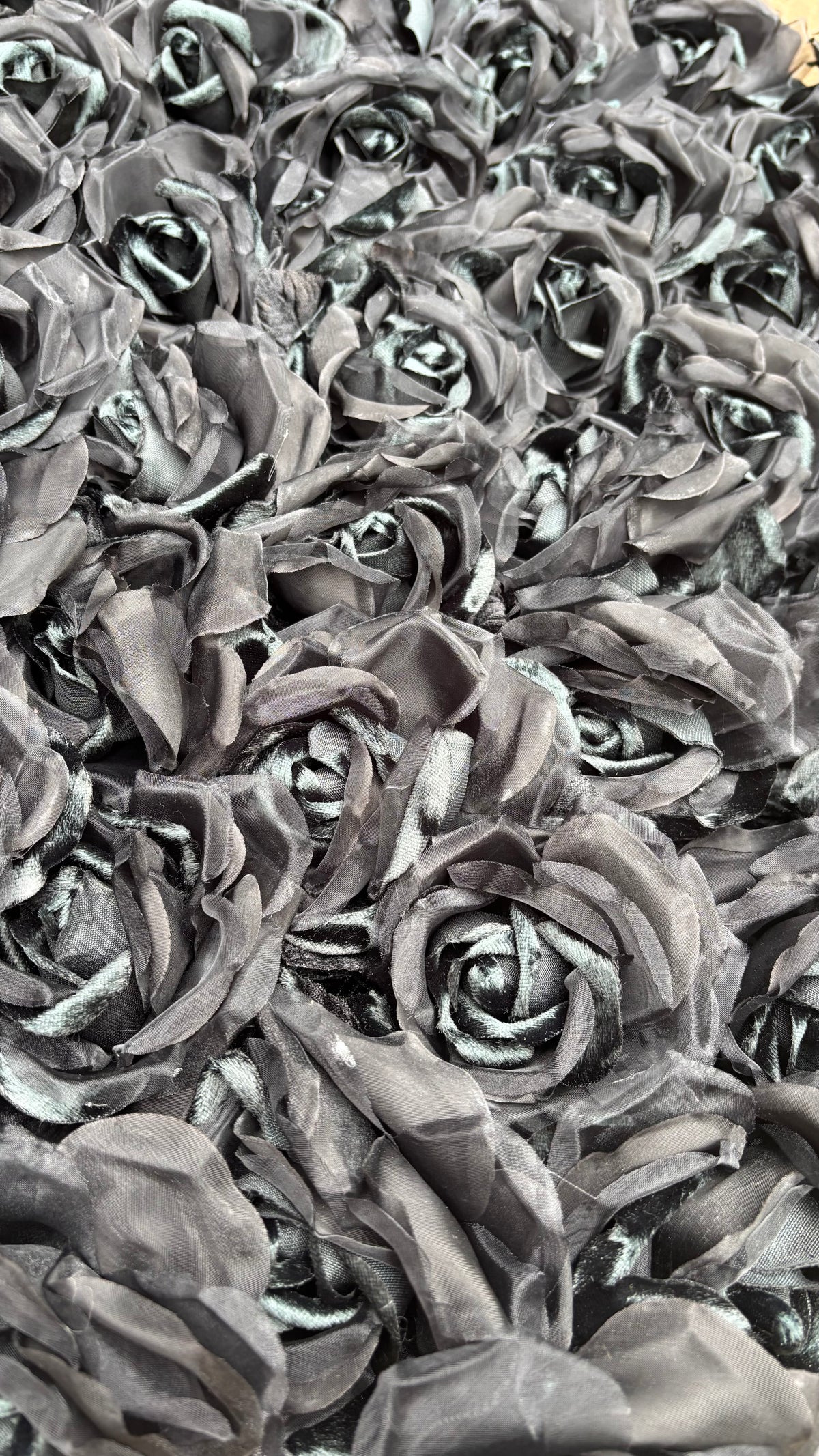 St John Black Silk Organza and Silk Velvet Rose Pin Clip. Wear in your hair, on your lapel, dress, on handbag, necklace or hat.