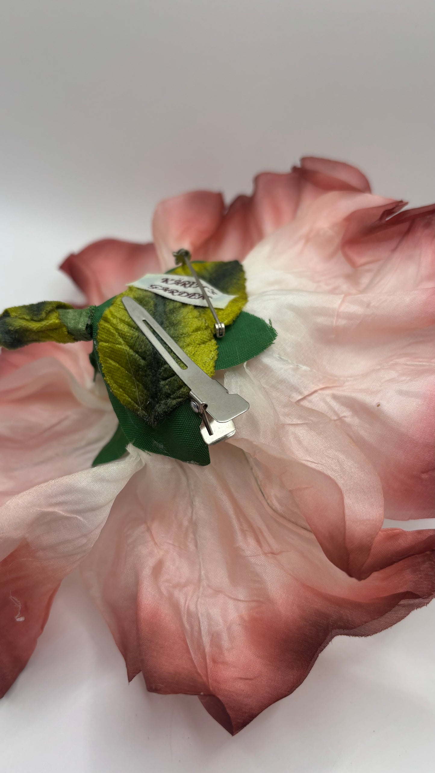 "Caterina" Vintage German Wine Silk GDR Hibiscus 6" Reimagined Mid-Century Brooch & Clip Duo.  For your sundress, handbag, hat & lapel.
