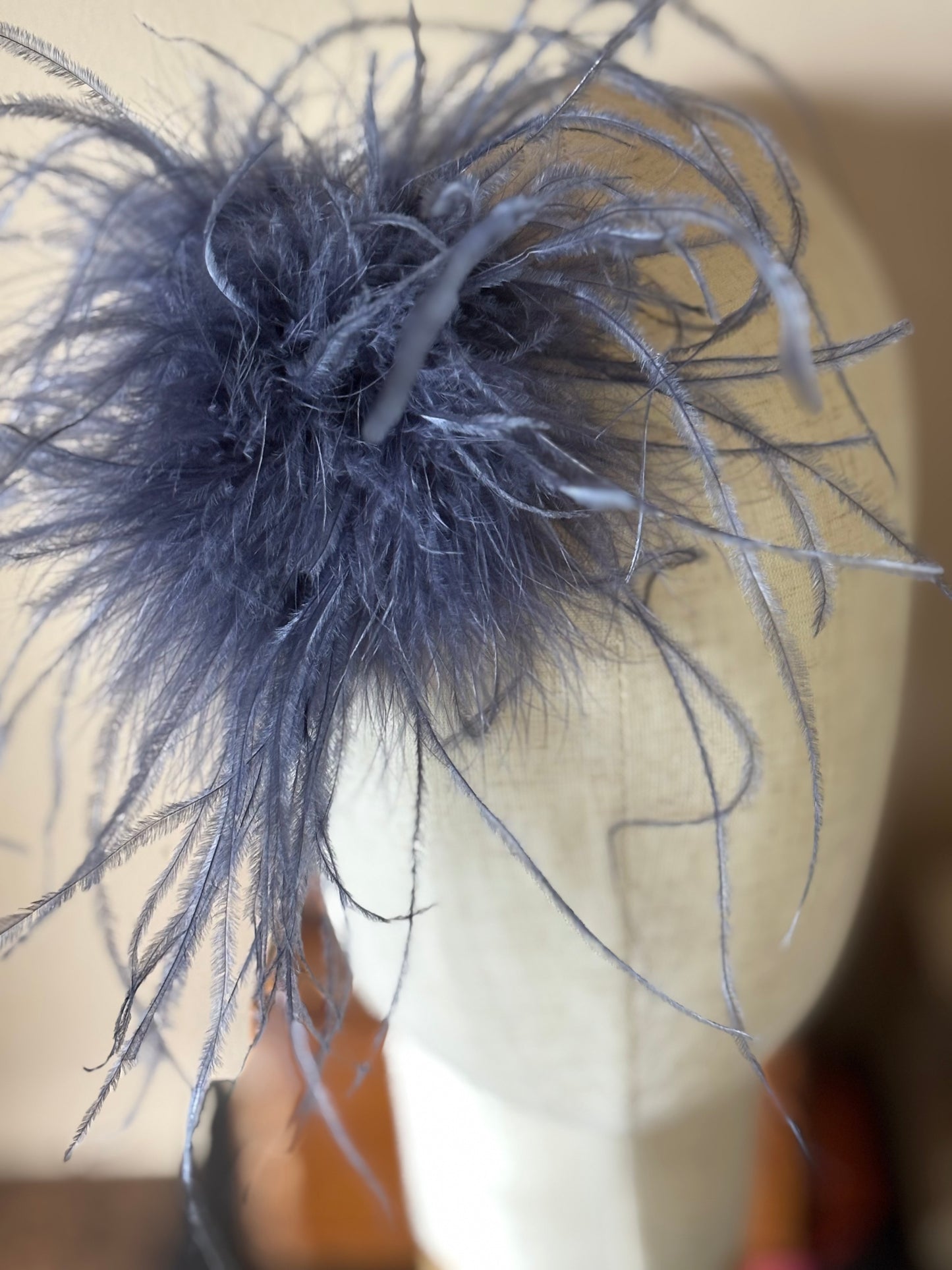 "Dietrich" Grand Ostrich Pin & Clip in Blue/Gray.  Made in the USA. Genuine Ostrich. Available in many colors.  Available in Grand or Petite