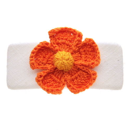 Karin's Garden 4" Orange Linen & Crocheted Daisy Hair Barrette
