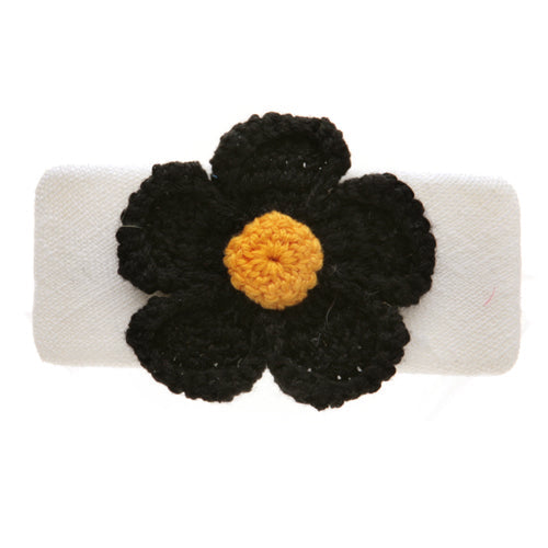 Karin's Garden 4" Black Linen & Crocheted Daisy Hair Barrette