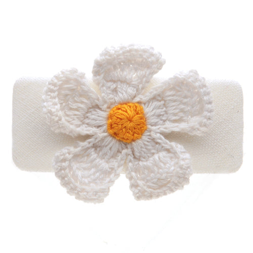 Karin's Garden 4" White Linen & Crocheted Daisy Hair Barrette