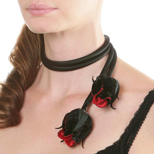 Karin's Garden Velvet Black & Red Rosebud Choker or Belt