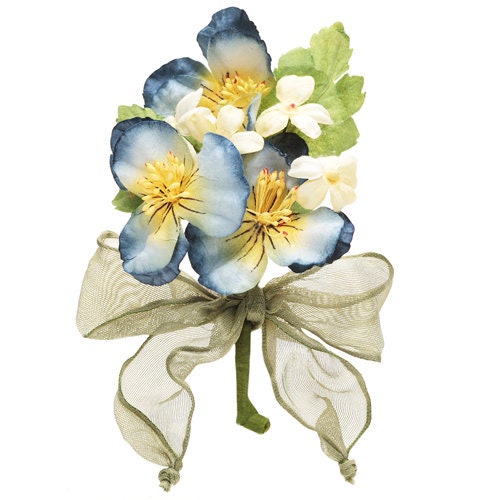 Karin's Garden 4" Blue Pansy Flower Pin Brooch Tussie Mussie Bouquet