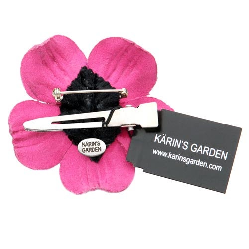Karin's Garden 2.25" THE COCO  Petite Purple Leather & Crystal Flower Pin & Clip. Made in the USA